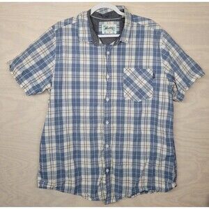 Hurley Men's SZ XL Plaid Shirt Short Sleeve Button Up White Blue Pocket
